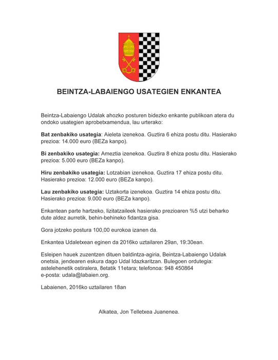 Beintza-Labaiengo udalaren iragarki ofiziala