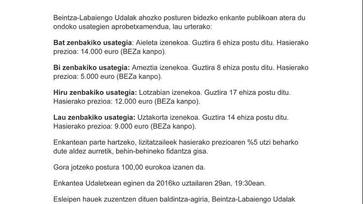 Beintza-Labaiengo udalaren iragarki ofiziala