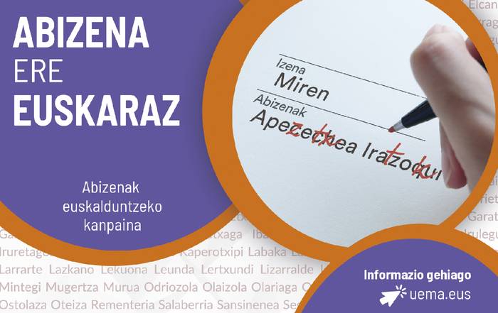 Abizenak euskalduntzeko kanpaina abiatu dute hainbat udalek