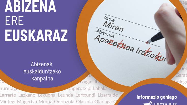 Abizenak euskalduntzeko kanpaina abiatu dute hainbat udalek