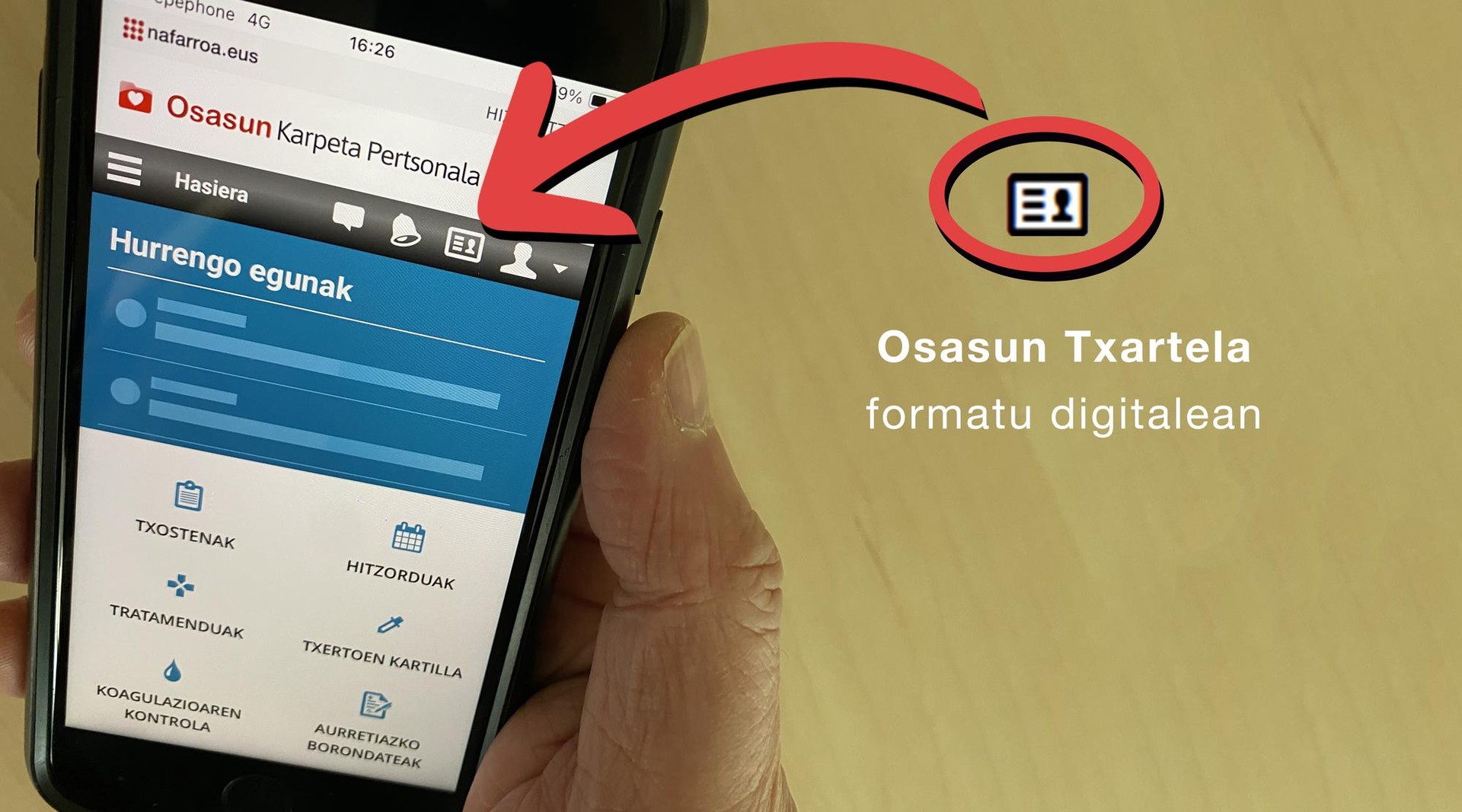 Osasun Txartel Birtuala eskuragarri dago Osasun Karpeta Pertsonalean, eta txartel fisikoaren balio bera du