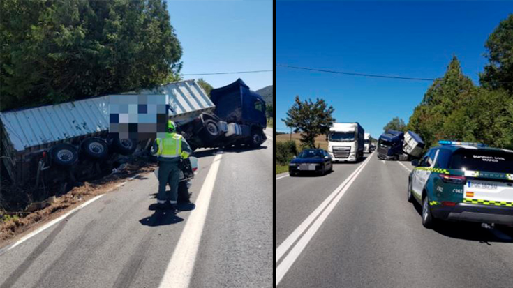 Hiru zauritu kamioi baten eta auto baten arteko istripuan Lantzen, N-121-A errepidean