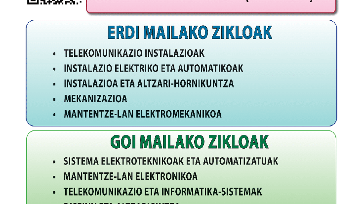 Irungo Bidasoa Lanbide Heziketako ikastetxean datorren ikasturterako aurrematrikulazioa zabalik