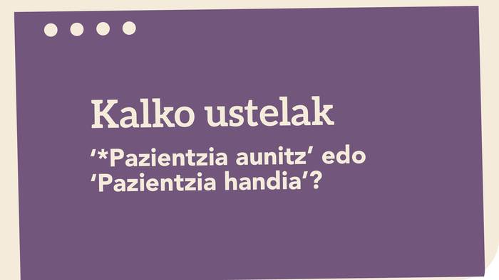 ‘*Pazientzia aunitz' edo ‘Pazientzia handia'?