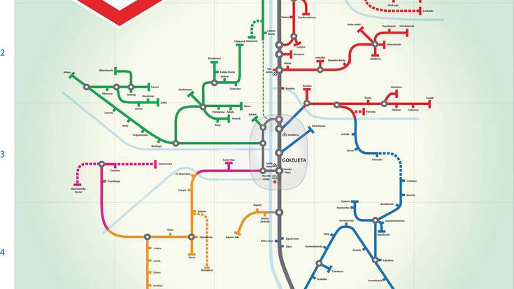 Metroko plano batean Goizuetako baserrien mapa ikusi daiteke