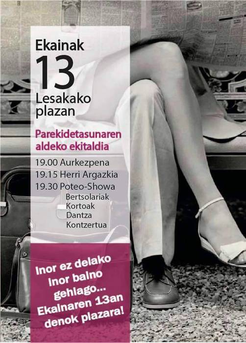Parekidetasunaren aldeko ekitaldia eginen da ekainaren 13an Lesakan