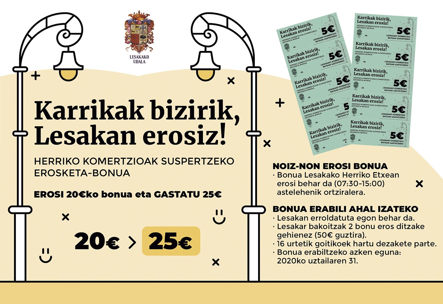 Gaurtik aitzinera erosi eta erabil daitezke erosketa bonuak Lesakan