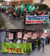 Kaleratzeei stop erran eta egoera larriaz ohartarazteko kalera atera dira LAB eta ELA