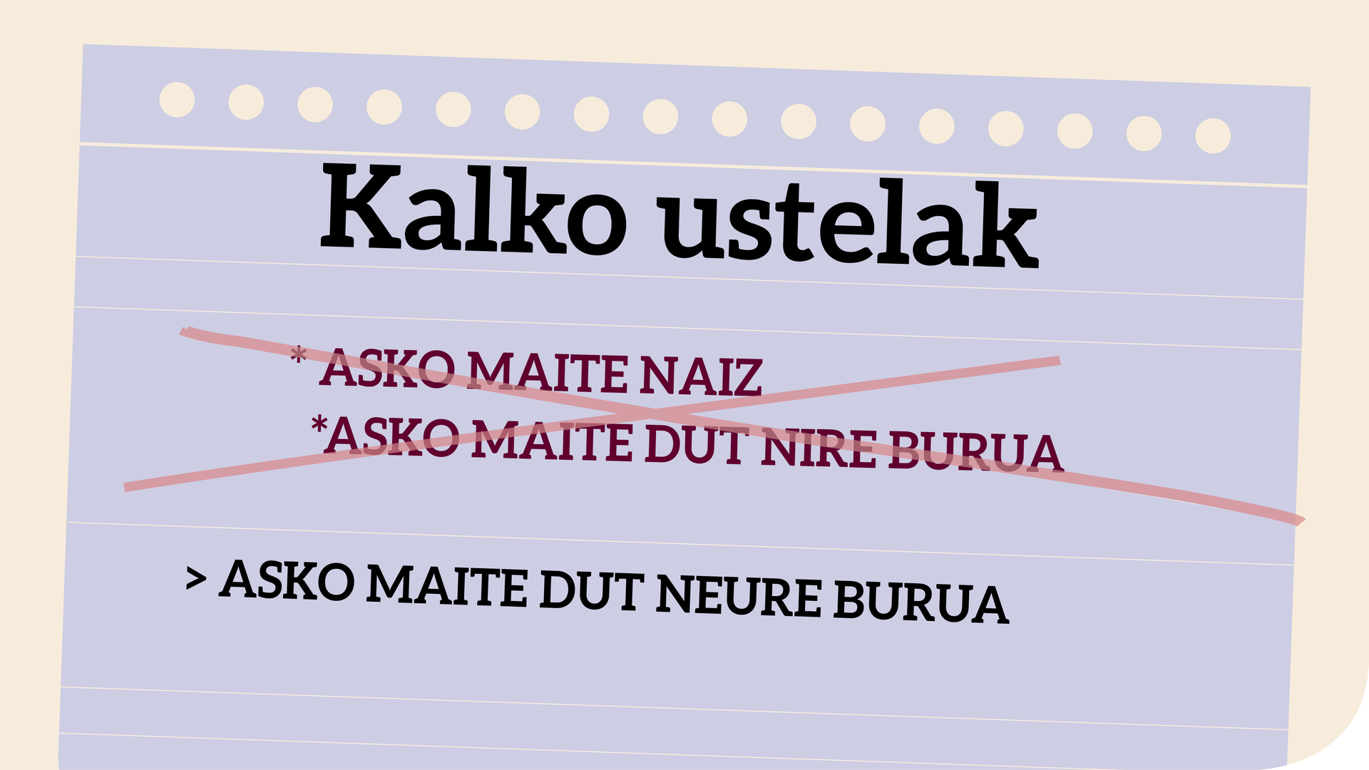 *Asko maite naiz> *Asko maite dut nire burua > Asko maite dut neure burua