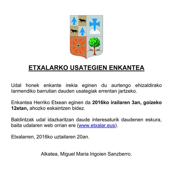 Etxalarko udalaren iragarki ofiziala