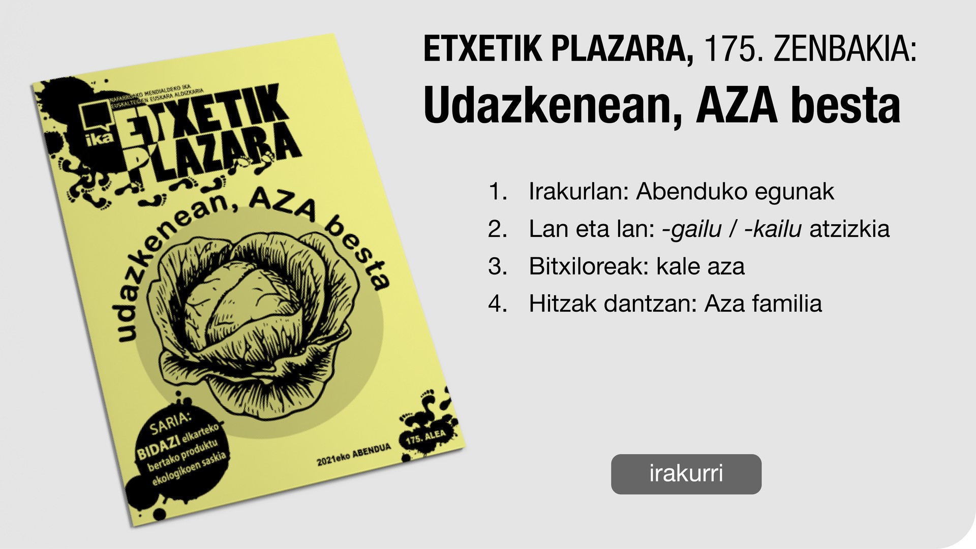 175. Etxetik Plazara: Udazkenean, AZA besta