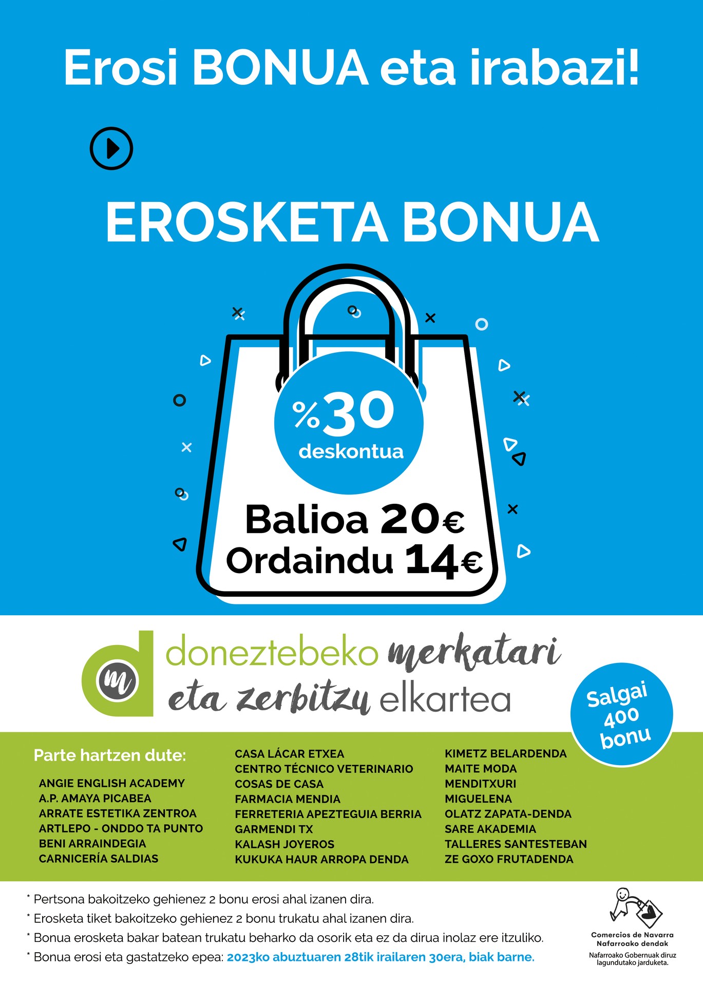 Doneztebeko Merkatari eta Zerbitzu Elkarteak erosketa bonuak paratuko ditu eskuragarri astelehenean