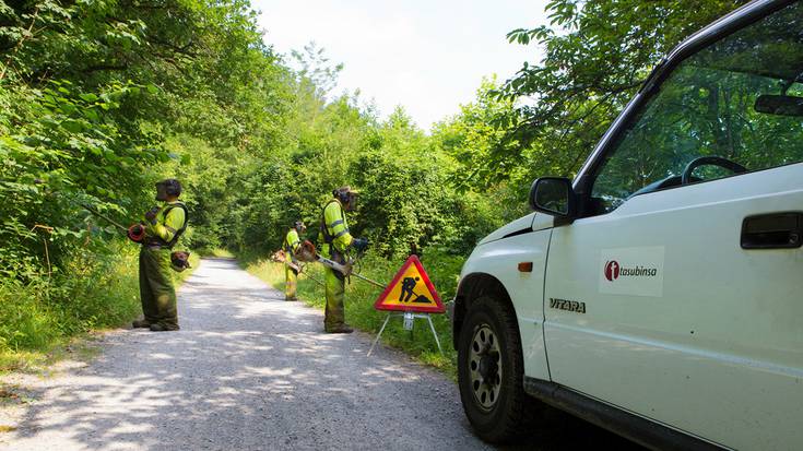 Tasubinsako langileek egin dituzte Bidasoko Bide Berde bazterreko sasitza kentze-lanak