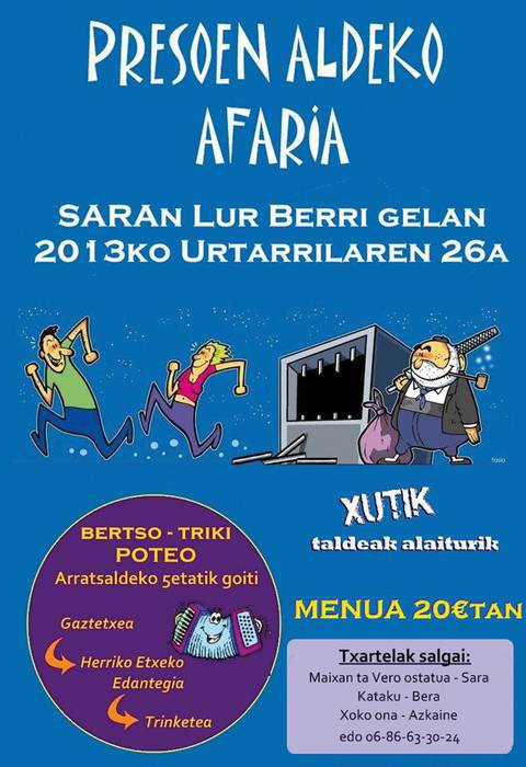 Presoen aldeko afaria eginen da hilaren 26an