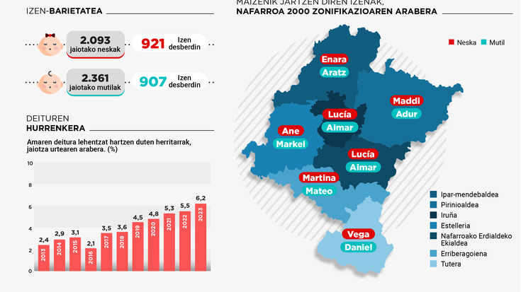 Enara eta Aratz dira 2023an sortutako haurren artean maizen agertzen diren izenak gure inguruan