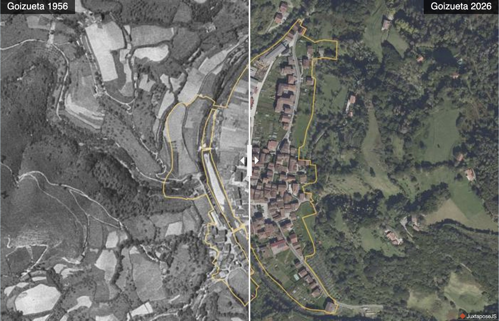 Goizuetako bi argazki hauen artean 70 urte pasatu dira