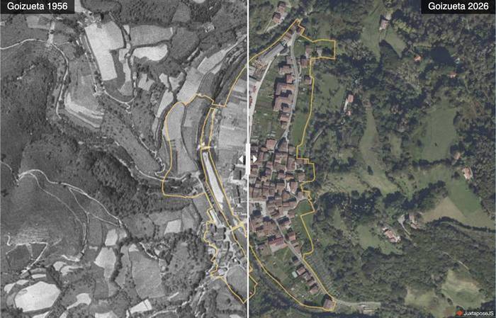 Goizuetako bi argazki hauen artean 70 urte pasatu dira