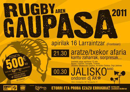Baztan Rugby Taldearen gaupasa apirilaren 16an eginen da Larraintzarren