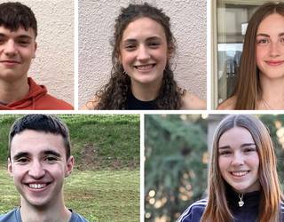 Unibertsitatera sartzeko probari buruz Lekaroz institutuko Mikel Valverde, Jasone Baylon, Lilia Hearn, Ekain Telletxea eta Leire Uribe-Etxebarriarekin