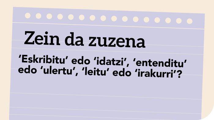 ‘Eskribitu’ edo ‘idatzi’, ‘entenditu’ edo ‘ulertu’, ‘leitu’ edo ‘irakurri’?