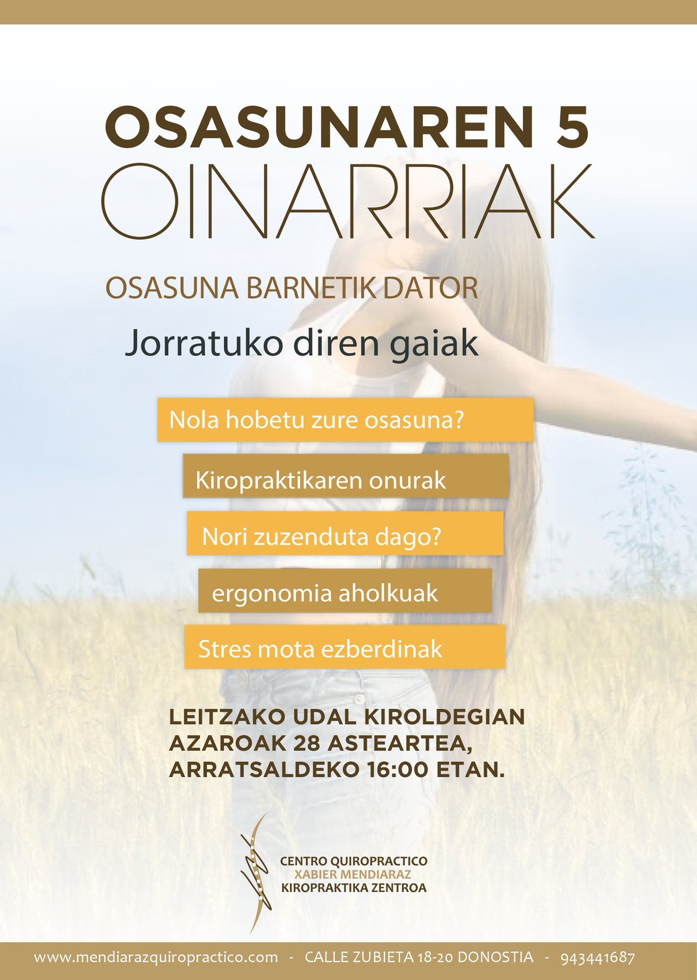 Osasunaren oinarriei buruzko hitzaldia izanen da azaroaren 28an, Leitzan