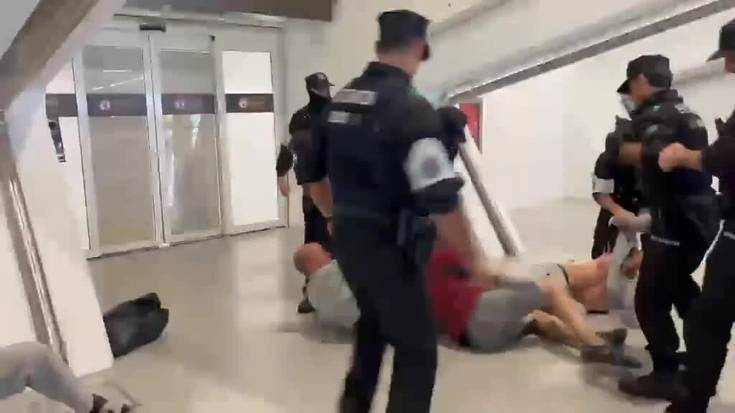 [BIDEOA] Flotillako kideen kontra egin dute ertzainek Loiuko aireportura ailegatu direnean