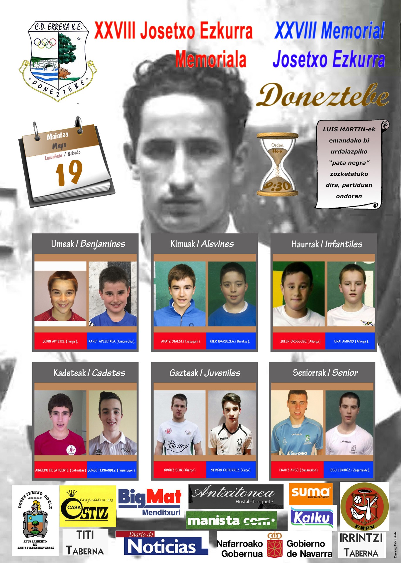 XXVIII. Josetxo Ezkurra Memorialeko buruz buruko finalak jokatuko dituzte maiatzaren 19an Donezteben
